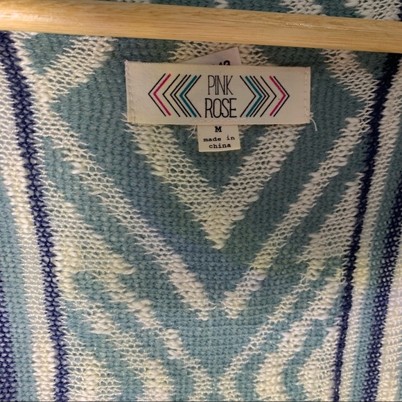 2/$10🔥 Pink Rose Blue Knit Boho Fringe Trim Sleeveless Open Cardigan - Picture 3 of 5